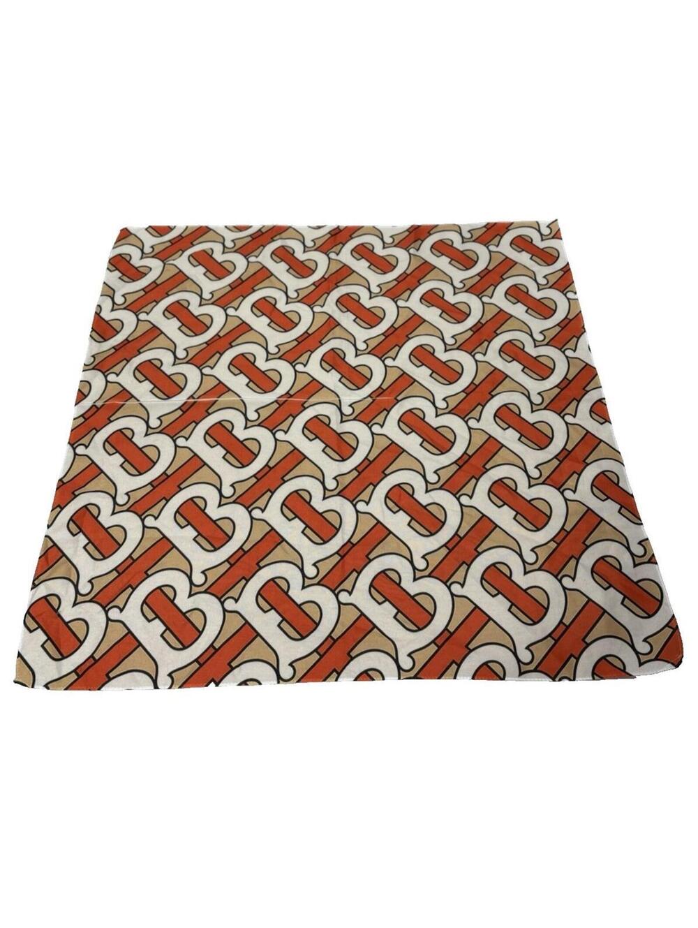Burberry Orange Monogram Small Print Scarf Square Designer Luxury 21x22" -*READ*